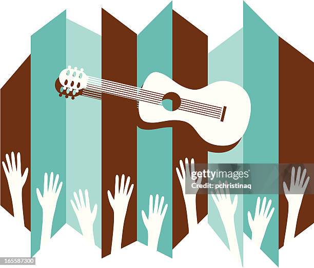 ilustraciones, imágenes clip art, dibujos animados e iconos de stock de multitud de guitarra - alaba