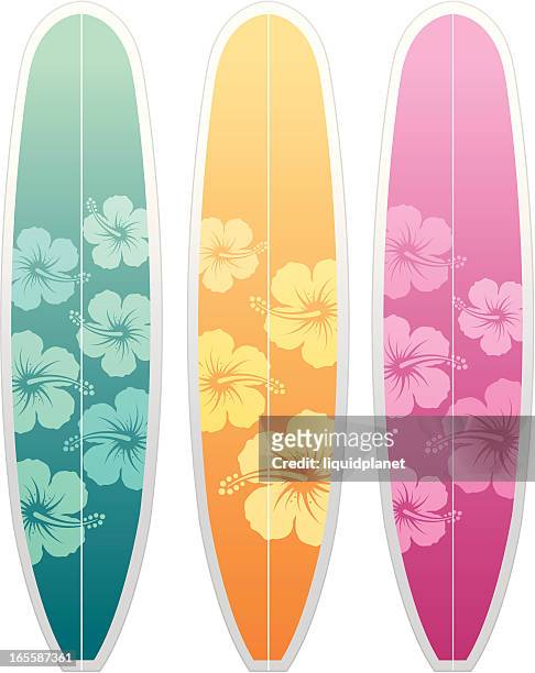 surfboards hibiskus - surfbrett stock-grafiken, -clipart, -cartoons und -symbole