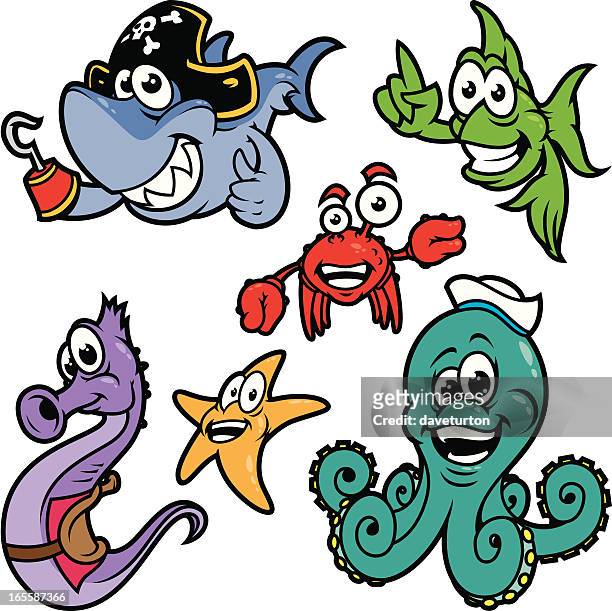 sea animals color - finger hook stock illustrations