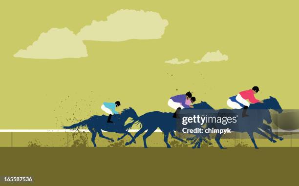 cartoon jockeys and horses racing around the track - derby stock illustrations