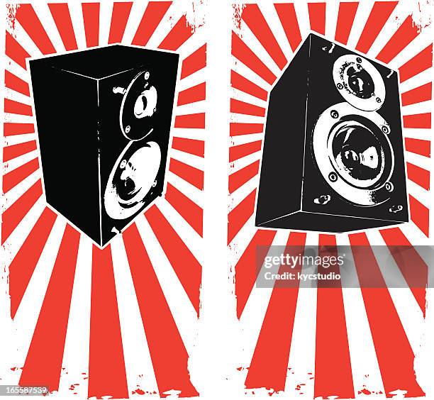 speakers over red - music speaker stock illustrations