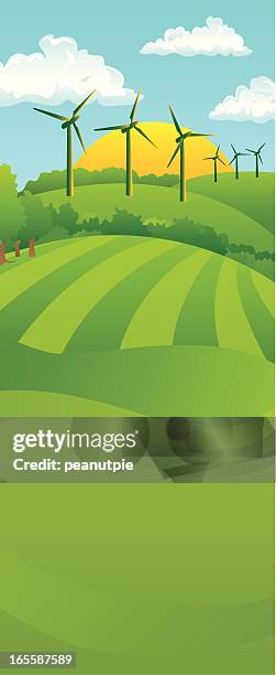 tall turbine landscape - wind farm sunset stock illustrations