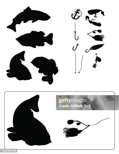 ilustraciones, imágenes clip art, dibujos animados e iconos de stock de silueta de pesca - pez roca