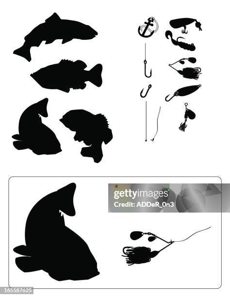 stockillustraties, clipart, cartoons en iconen met fishing silhouette - vishaak