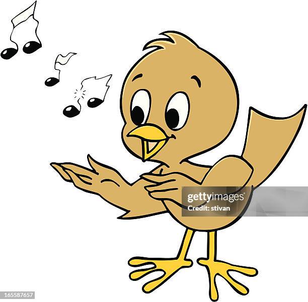 a brown cartoon bird singing on a white background - mini eggs stock illustrations