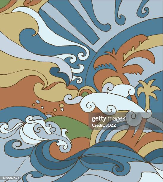 beach drawing - retro beach stock illustrations