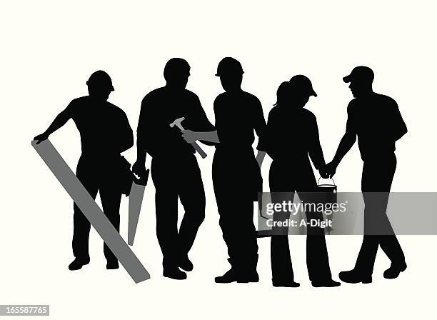 bildbanksillustrationer, clip art samt tecknat material och ikoner med construction crowd vector silhouette - snickeriarbete