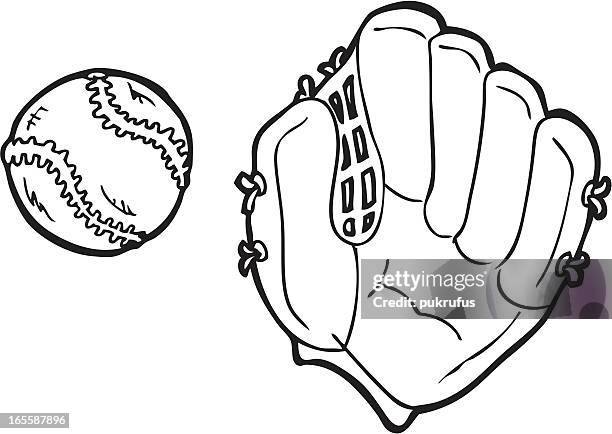 baseball line art - baseball glove stock illustrations