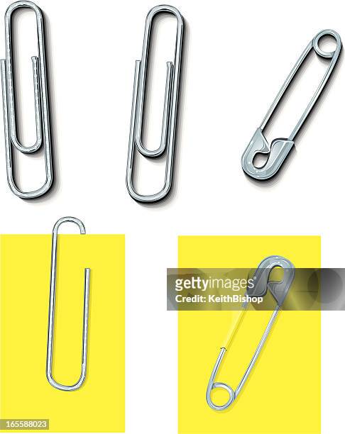 paper clips and safety pins household items - diaper pin stock illustrations