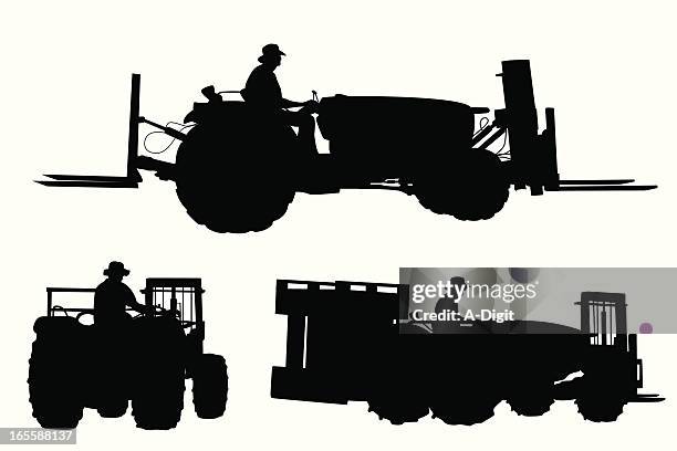 tractor fork lift vector silhouette - farmer tractor stock illustrations
