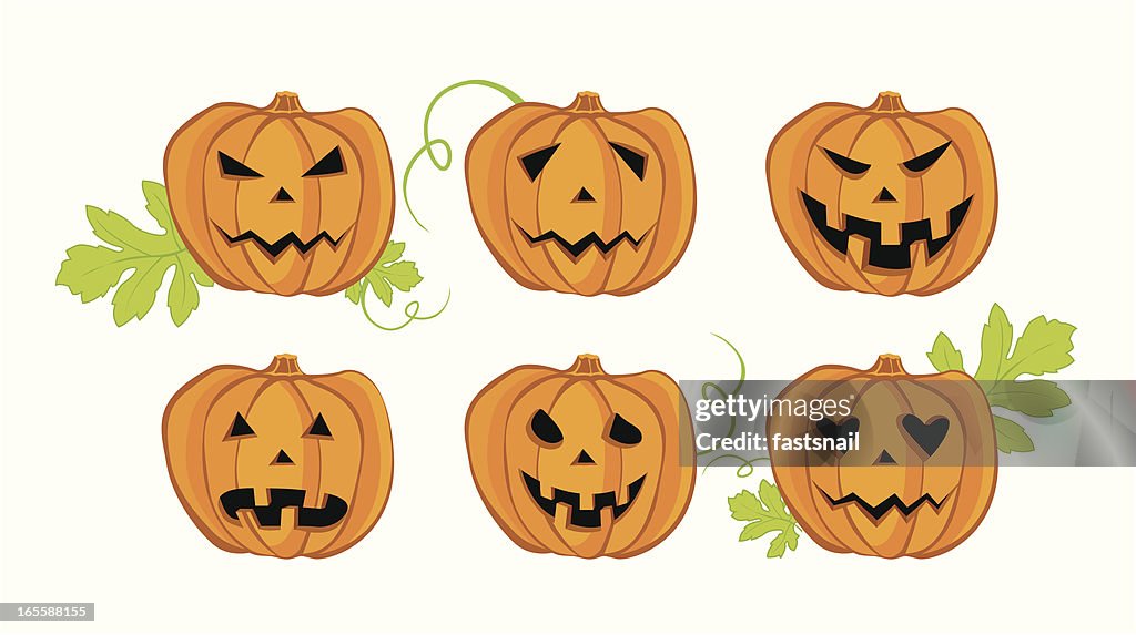 Set of funny pumpkin faces