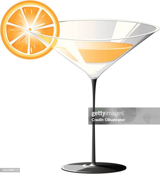 elegant martini glass with orange - gin stock illustrations