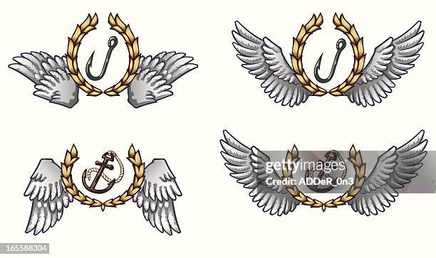 nautical and fishing emblems - ice fishing stock illustrations