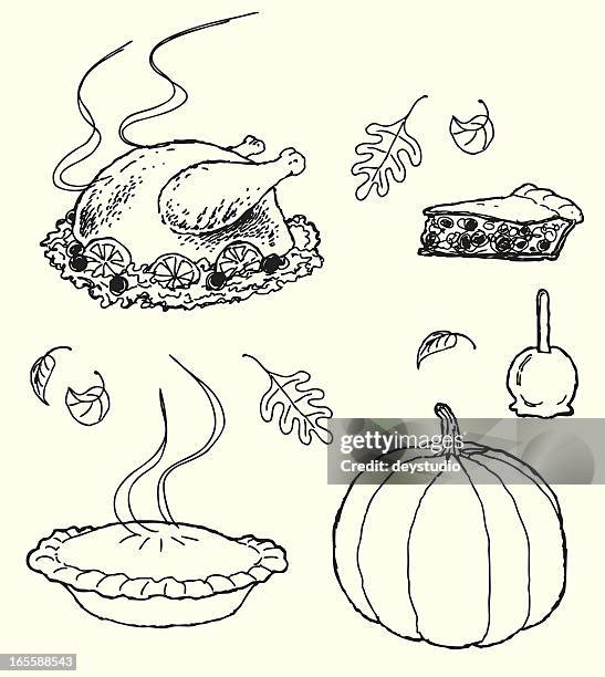 stockillustraties, clipart, cartoons en iconen met thanksgiving icons - sketch style - meat pie