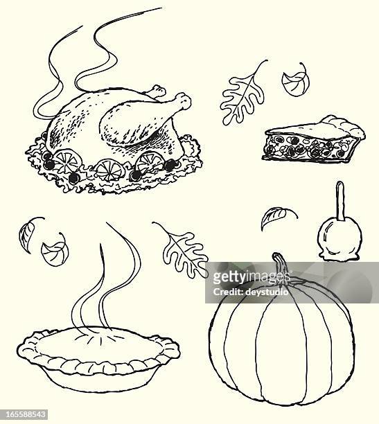 ilustrações de stock, clip art, desenhos animados e ícones de thanksgiving ícones-estilo de esboço - chicken pie