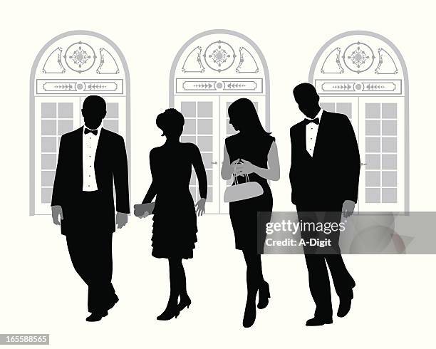 evening tuxedo vector silhouette - evening wear stock illustrations