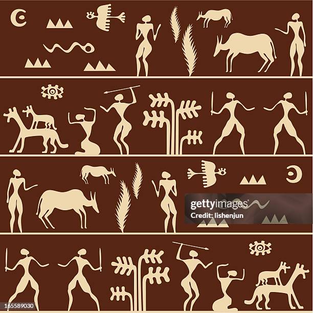 ilustraciones, imágenes clip art, dibujos animados e iconos de stock de fresco02 (continuo - pintura rupestre
