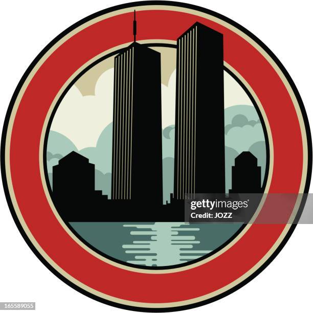 bildbanksillustrationer, clip art samt tecknat material och ikoner med twin towers emblem - twin towers manhattan