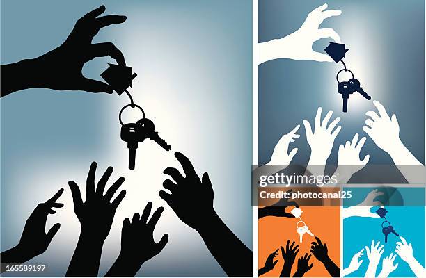 hands asking for home key - passing giving stock illustrations