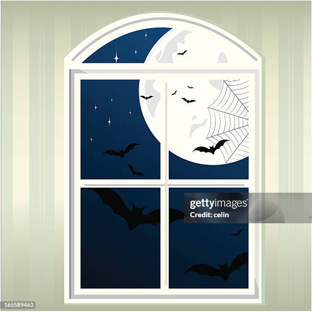 haunted house - looking outside window stock illustrations
