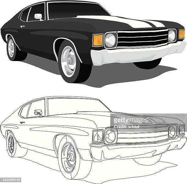 vektor chevelle - 1971 - 1970s muscle cars stock-grafiken, -clipart, -cartoons und -symbole