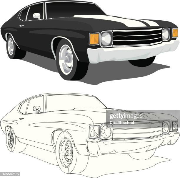 vector chevelle - 1971 - old car side view stock illustrations