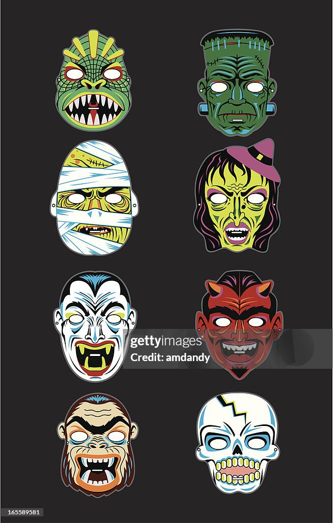 Vector Vintage Halloween Masks