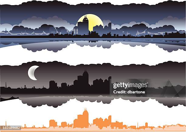 city skyline at dusk/night - indianapolis vector stock illustrations