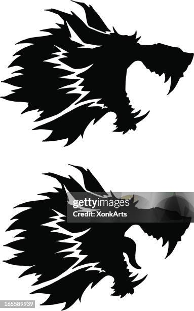 wolf head silhouette - animal mouth stock illustrations
