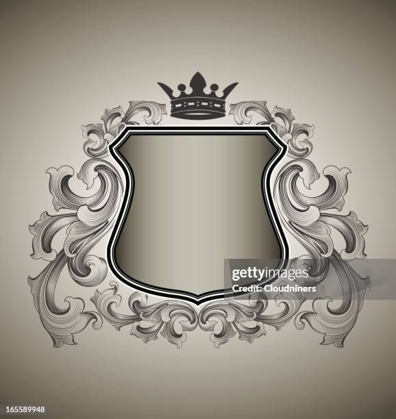 shield and baroque scroll - mirror frame stock illustrations