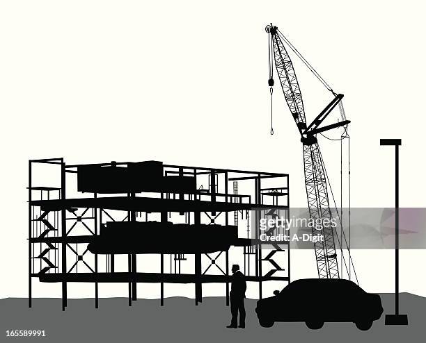 stockillustraties, clipart, cartoons en iconen met construction underway vector silhouette - crane machinery