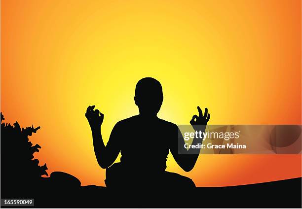 sunrise yoga - vector - sunrise yoga stock illustrations