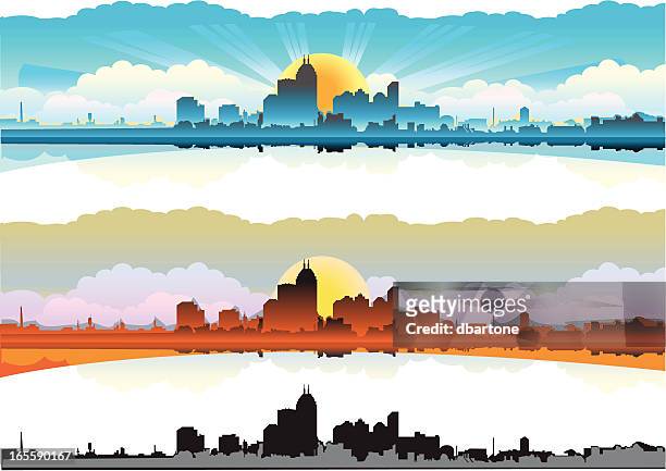 city skyline at dawn/sunset - indianapolis sunset stock illustrations