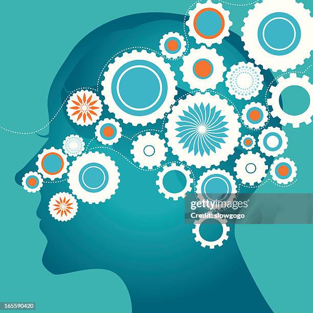 brain and gears - circle of heads stock illustrations