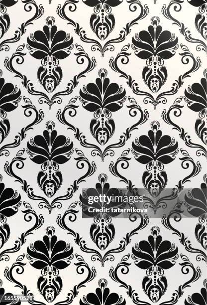 black-and-white floral pattern - brocade stock illustrations