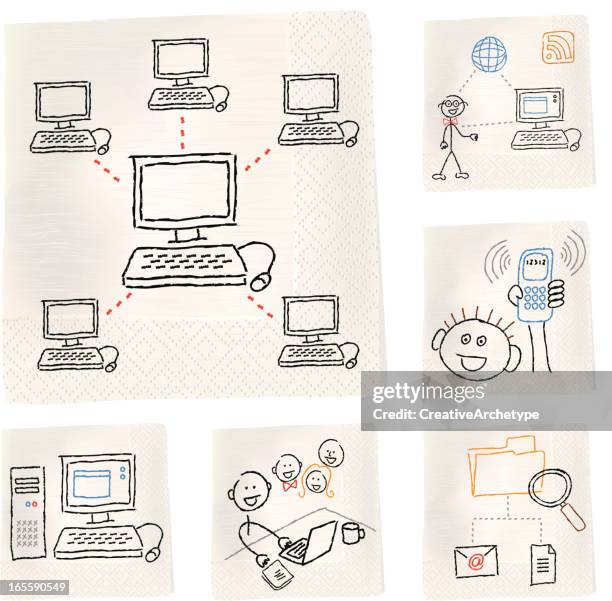 napkin sketches - technology - whiteboard doodles stock illustrations