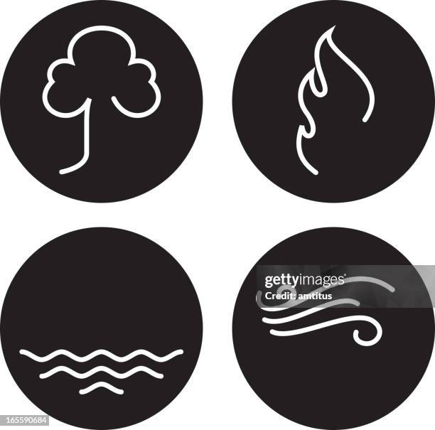 the four elements drawn in white on black dots - the four elements stock illustrations