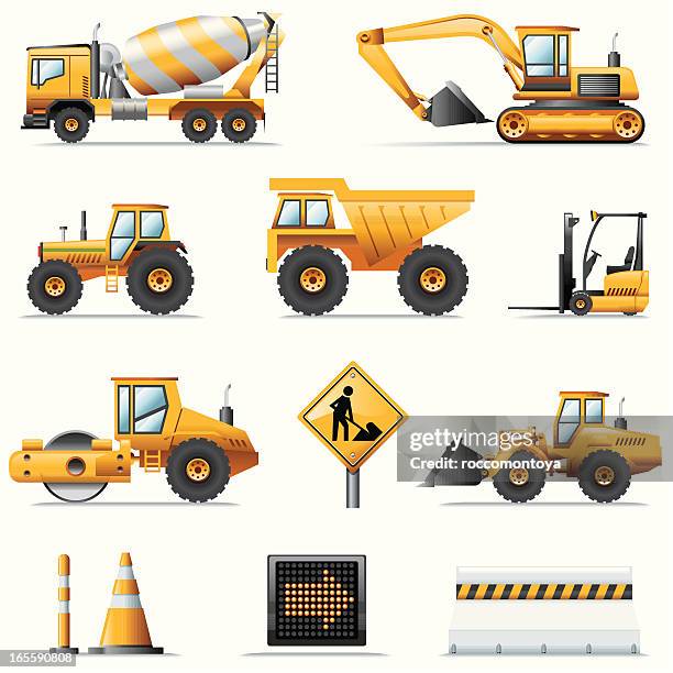 icon set, construction - agricultural machinery stock illustrations