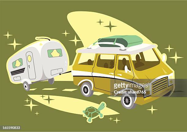 road trip - camping bus stock illustrations