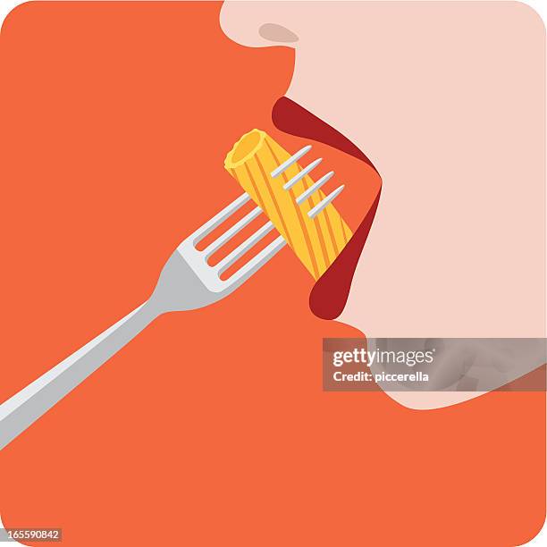 ilustrações, clipart, desenhos animados e ícones de mulher comendo macarrão - provando usando a boca