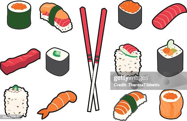 sushi - flusskrebs meeresfrüchte stock-grafiken, -clipart, -cartoons und -symbole