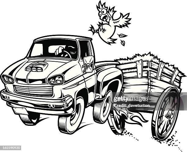 ilustraciones, imágenes clip art, dibujos animados e iconos de stock de heno ride yeeeehaaaaw b & w - runaway vehicle