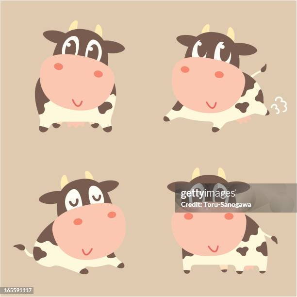 cow four poses - calf stock illustrations