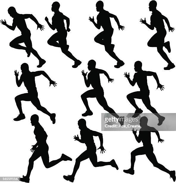 stockillustraties, clipart, cartoons en iconen met sprinting runner silhouette collection - meervoudig beeld