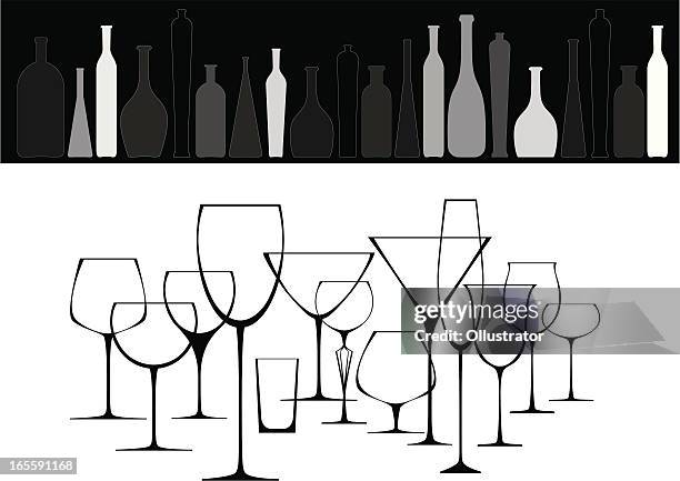 collection of glasses and bottles - brandy snifter stock illustrations