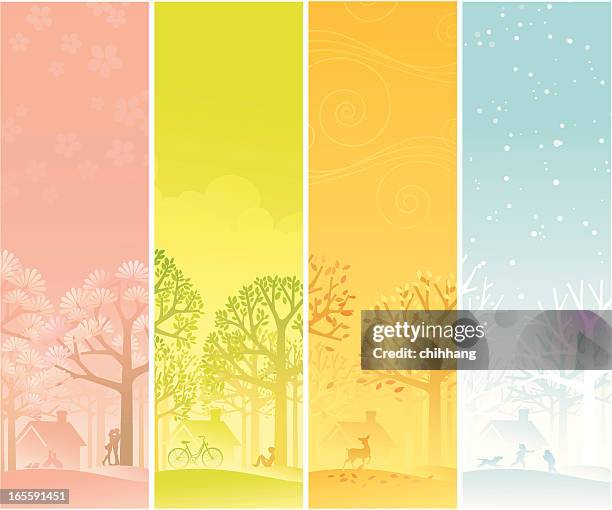illustrations, cliparts, dessins animés et icônes de bannière de four seasons - 4 saisons