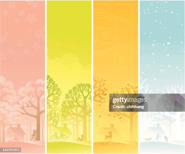 stockillustraties, clipart, cartoons en iconen met four seasons banner - vier seizoenen