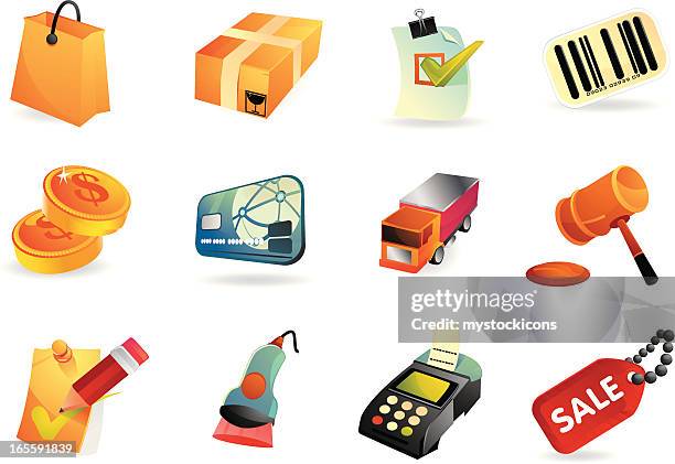 shopping and e-commerce icons - chips bag stock illustrations