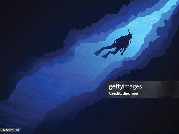 stockillustraties, clipart, cartoons en iconen met into the rift - deep sea diving