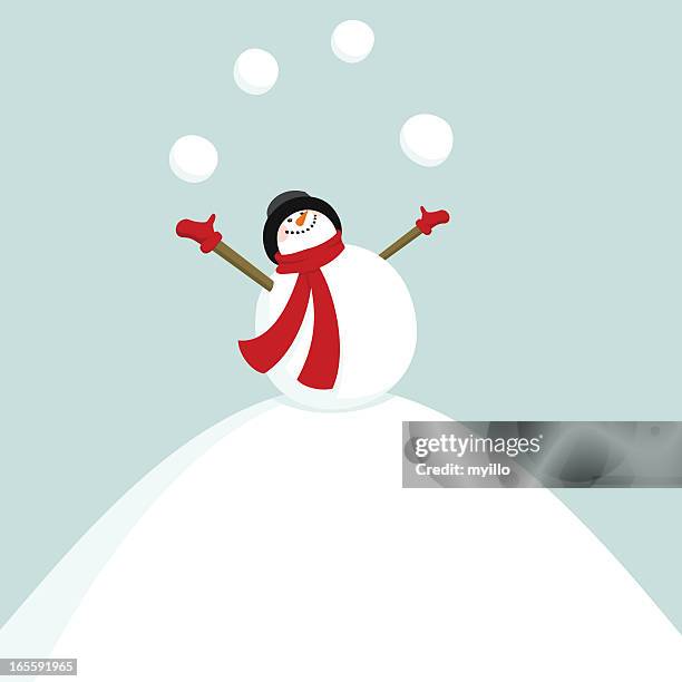 stockillustraties, clipart, cartoons en iconen met add new year on the snowballs / snowman juggler - sneeuwpop